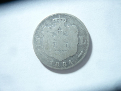 Moneda 1 leu 1884 Carol I , argint , cal. mediocru foto