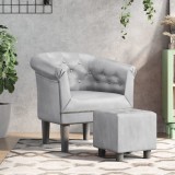 Cumpara ieftin Fotoliu cu taburet, argintiu, piele ecologică