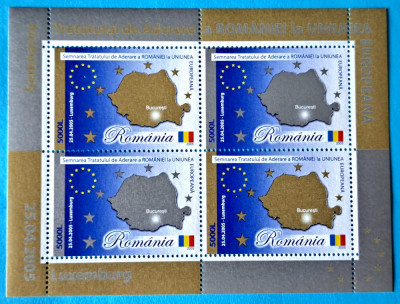 TIMBRE ROMANIA LP1682 a/2005 Aderarea Rom&amp;acirc;niei la UE-Bloc de 4 timbre -MNH foto