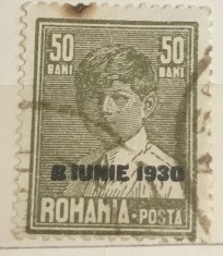 Timbre Romania Timbru Supratipar Mihai 8 iunie 1930 50 bani