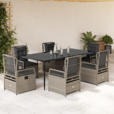 Set mobilier de gradina cu perne, 7 piese gri deschis poliratan foto