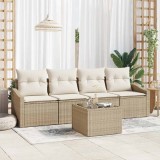 Set de dining pentru grădină, 5 piese, , perne din rattan poly, Bej.