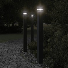 vidaXL Lămpi de podea de exterior, 3 buc., negru, 110 cm, aluminiu