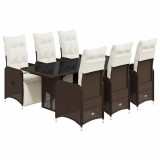 Cumpara ieftin Set bistro de gradina cu perne, 7 piese, maro, poliratan