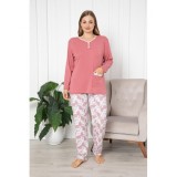 Pijama Dama Baki Collection Bumbac Batal 2 Piese, Pantaloni Lungi &amp; Bluza Maneca Lunga, Marimi Mari XL-4XL