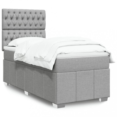 vidaXL Pat box spring cu saltea, gri deschis, 90x190 cm, textil 3291530 foto