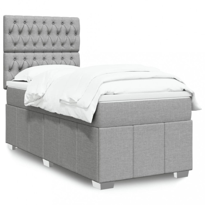 vidaXL Pat box spring cu saltea, gri deschis, 90x190 cm, textil 3291530