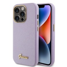 Husa Guess Glitter Glossy Script iPhone 15 Pro cu sclipici, violet, GUHCP15LPGMCSL foto