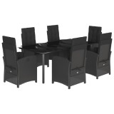 Set mobilier de gradina cu perne, 7 piese, negru, poliratan