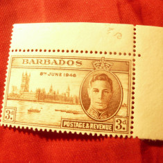 Timbru Barbados colonie britanica 1946 , Rege George VI , val. 3p