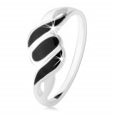 Inel din argintiu 925, umeri netezi, linii oblice și ovale negre - Marime inel: 64