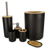 Set accesorii baie 6 piese din ABS si lemn, negru/maro, design elegant