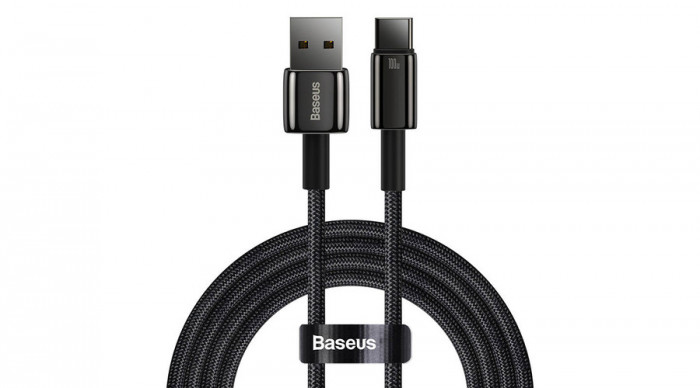 Baseus Tungsten Gold Cablu USB la USB-C, 100W, 2m (negru)