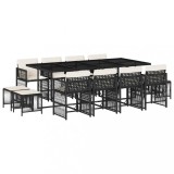 Set mobilier de gradina cu perne, 13 piese, negru, poliratan