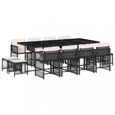 Set mobilier de gradina cu perne, 13 piese, negru, poliratan foto