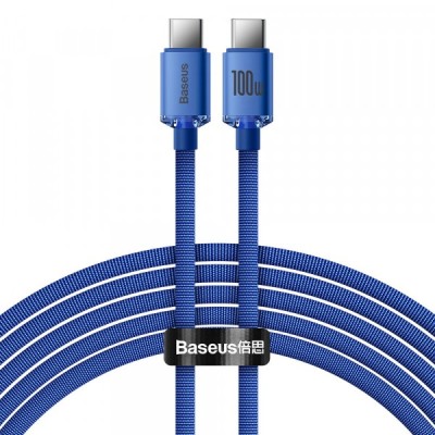 Cablu Date si Incarcare USB-C - USB-C Baseus Crystal Shine Series, 100W, 2m, Albastru CAJY000703 foto