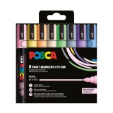 Set 8 markere UNI Posca PC-5M, varf rotund 1.8, 2.5 mm , culori pastel