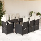 VidaXL Set mobilier de grădină cu perne, 9 piese, negru, poliratan