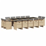 Set mobilier gradina cu perne, 15 piese, bej combinat poliratan
