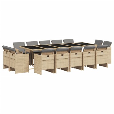 Set mobilier gradina cu perne, 15 piese, bej combinat poliratan foto