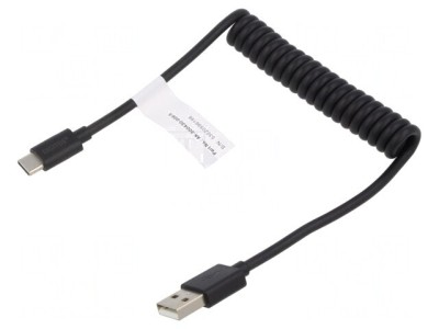 Cablu USB 2.0 Power Delivery Spiralat Negru foto
