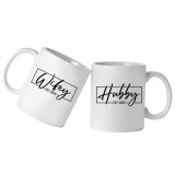 Set Cana din ceramica haioasa, cu mesaj Wifey &amp; Hubby 2025, alba, 330 ml, pentru viitori miri/mireasa, nunta 2025