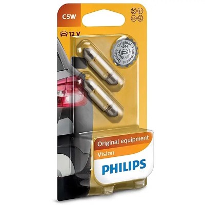 Set 2x bec auto 12V 5W C5W FESTOON VISION PHILIPS 05551430 transparente foto