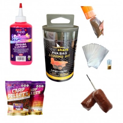 Set pungi solubile PVA nada, incarcator pentru monturi pescuit, activator SPLASH PVA BAG, PVA BAG MIX foto