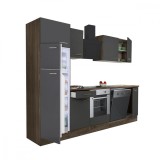 Bloc Bucatarie Yorki 280 Leziter Stejar Antracit 280cm cu Dulap Cuptor si Frigider Modular