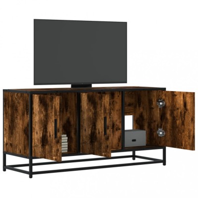 vidaXL Dulap TV stejar fumuriu, 100x35x50 cm lemn prelucrat și metal 848831 foto
