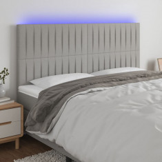 vidaXL Tăblie de pat cu LED, gri deschis, 160x5x118/128 cm, textil