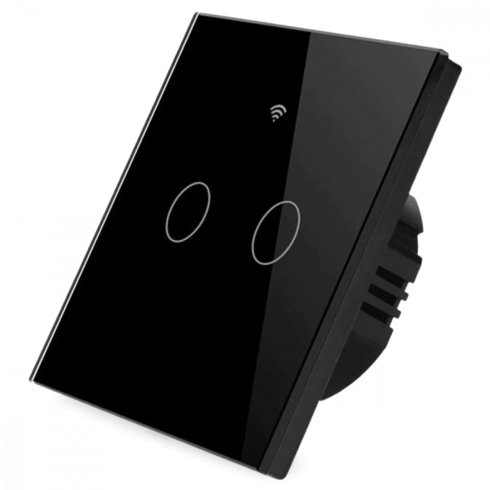 Intrerupator inteligent cu touch Tuya, Life Smart, Wi-Fi, RF433, cu sau fara nul, 2 canale, 10A, Sticla securizata, @SmartWiz smw40