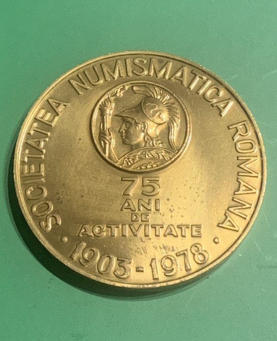 Medalie Societatea Numismatica Rom&acirc;nă 75 de ani de activitate 1903-1978