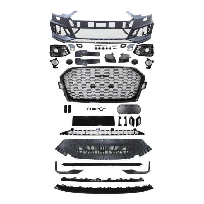 Set bara fata AUDI A4/S4 (B9), 11.2015-07.19, cu / fara ACC gauri; rame negru lucios, suport radar, cu gauri spalator; grunduit, de vopsit; type RS4,