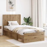 vidaXL Cadru de pat cu depozitare și tăblie Stejar Artizanal 3413908