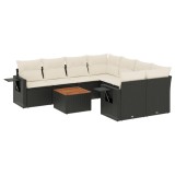 Set mobilier de gradina cu perne, 9 piese, negru, poliratan