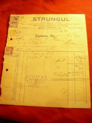 Factura cu Antet Firma Strungul 1942 Bucuresti - Comert cu masini si mat.tehnice foto