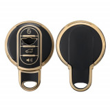 Husa Cheie Auto pentru Mini 3 Butoane - Smart Key, Kwmobile, Negru/Auriu, Silicon, 58602.01