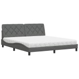 Cumpara ieftin Pat cu saltea, gri inchis, 180x200 cm, textil