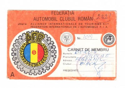 Carnet de membru Automobil Clubul Roman, 1987-1990 foto