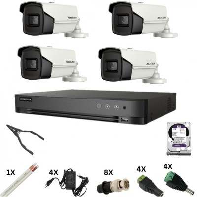 Sistem de supraveghere Hikvision cu 4 camere 8 Megapixeli, Infrarosu 60m, DVR 4 canale 8 Megapixeli, Hard, Accesorii SafetyGuard Surveillance foto