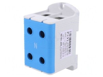 Conector de Șine 150mm2 Piste 1 Borne 4 Albastru TS35 foto