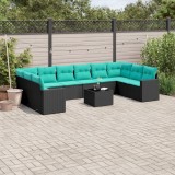 vidaXL Set canapele de grădină cu perne, 11 piese, negru, poliratan