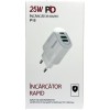 Incarcator Priza Dactylion 25W, Incarcare Rapida, 2x USB + USB-C, Alb
