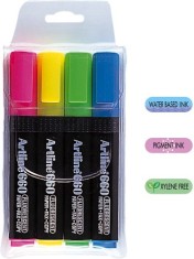 Textmarker Artline 660, Varf Tesit 1.0-4.0mm, 4 Culori/set - (ye,pk,gr,lbl) foto