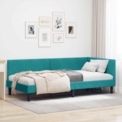 vidaXL Cadru de pat colțar Altele cu headboard Turcoaz 90 x 190 cm 42016224 foto