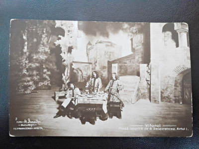 Carte postala, scena din piesa Viforul, inceput de secol XX foto