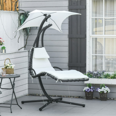 Outsunny Sezlong Leagan Suspendat Relax Chaise Longue de Lux cu Acoperis, Crem foto