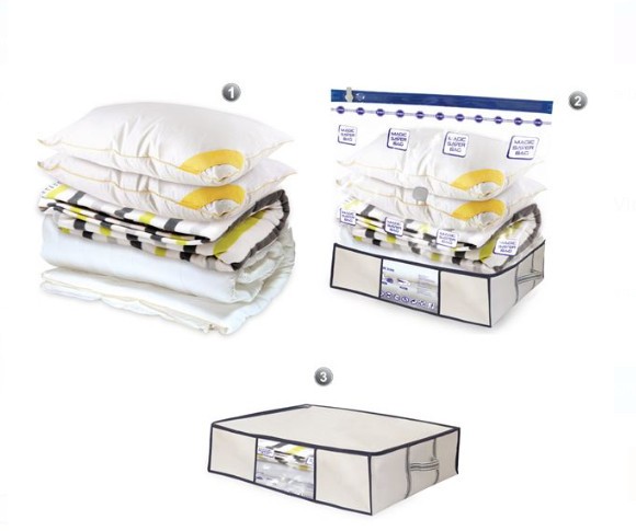 Set 2 Saci de Depozitare cu Vid si Husa Gri 70x105x50cm