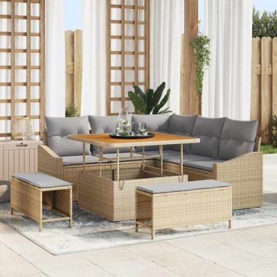 vidaXL Set de canapele pentru grădină cu pernă 8 pcs Bej, Gri deschis foto